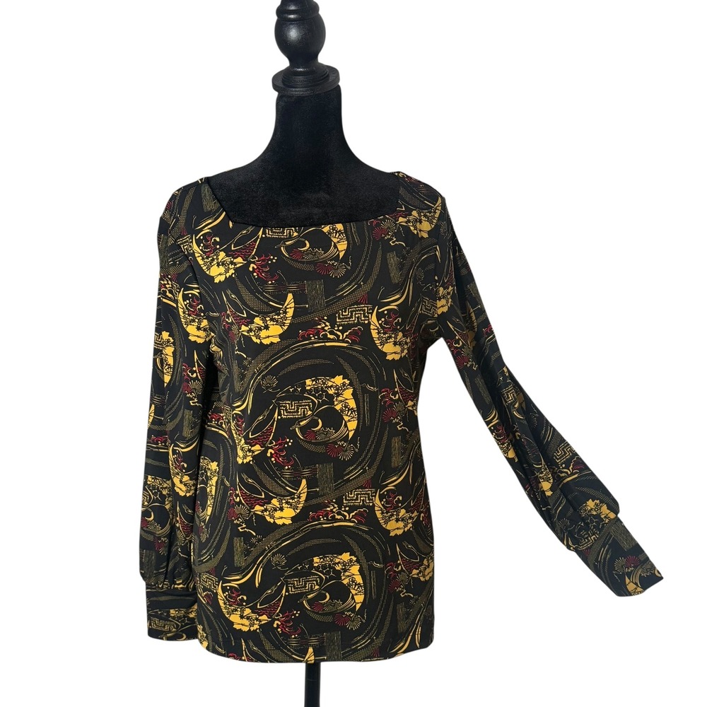 Chico's 0 Long Sleeve Top Womens S Oriental Geometric All Over Print Maximalist
